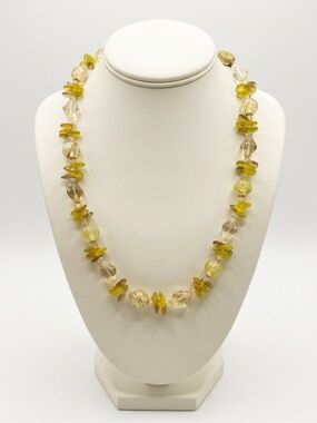 Vintage Hong Kong Yellow Lucite & Art Glass Beaded Necklace